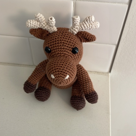 Handcrafted Moose Amigurumi Crochet Decor Toy Figure Outdoor Woodland Forest - Picture 3 of 11